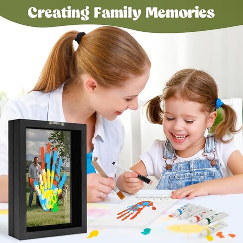 Family Handprint Kit, DIY Baby Hand and Footprint Handmade Keepsake Wooden Frame, Family Gifts with 5 Non-Toxic Baby-Safe Paint, Ideas Gift for New Parents Couple Friends in Kuwait