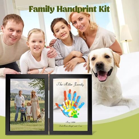 Family Handprint Kit, DIY Baby Hand and Footprint Handmade Keepsake Wooden Frame, Family Gifts with 5 Non-Toxic Baby-Safe Paint, Ideas Gift for New Parents Couple Friends in Kuwait