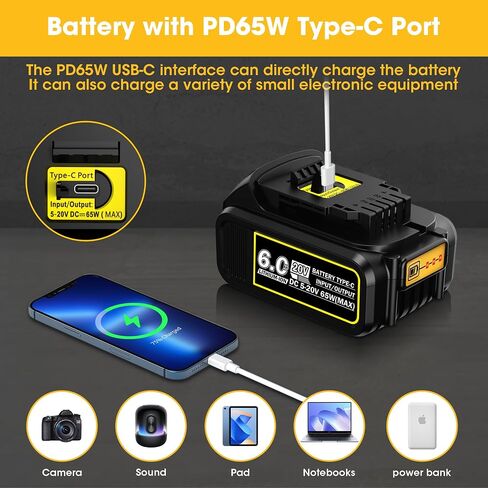 Upgraded 2 Pack 7.0Ah DCB207 Battery Replace for Dewalt 20V Max Battery, Compatible with Dewalt 20V Battery Cordless Power Tools DCB206, DCB200, DCB201, DCB203, DCB204, with 2pcs Battery Holder in Saudi Arabia