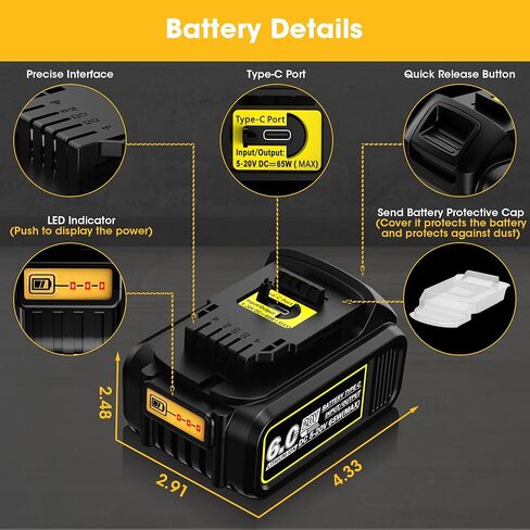 Upgraded 2 Pack 7.0Ah DCB207 Battery Replace for Dewalt 20V Max Battery, Compatible with Dewalt 20V Battery Cordless Power Tools DCB206, DCB200, DCB201, DCB203, DCB204, with 2pcs Battery Holder in Saudi Arabia