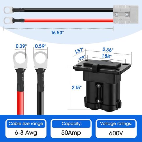 كابل رافعة شوكية كهربائية ببطارية 35 أمبير 10Awg بطول 0.82 قدم مع موصل سريع ومحطة من النوع O للعربات والسيارات السياحية والبطاريات والمحركات والجرارات (رمادي) in Saudi Arabia