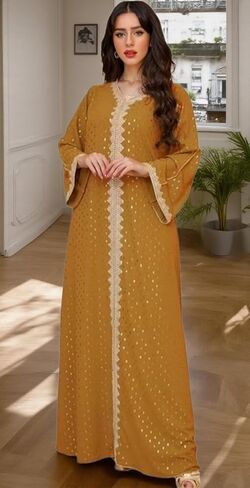 Muslim Abaya Dresses for Women V Neck Kaftan Islamic Prayer Robe Embroidered Bronzing Dress Holiday Evening Dress in Saudi Arabia