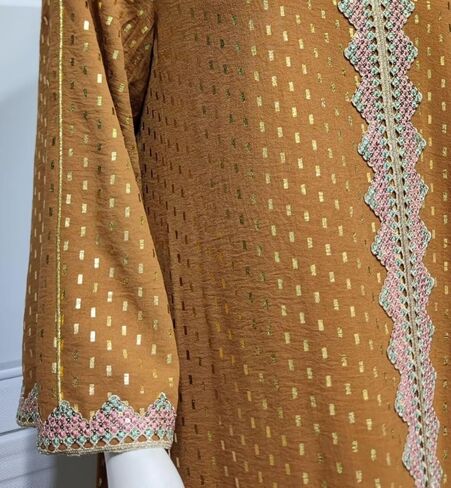 Muslim Abaya Dresses for Women V Neck Kaftan Islamic Prayer Robe Embroidered Bronzing Dress Holiday Evening Dress in Saudi Arabia