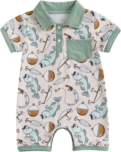 Newborn Baby Boy Summer Clothes Short Sleeve Whale Print Jumpsuit Playsuit Shortall Romper One Piece Ocean Outfit in Saudi Arabia