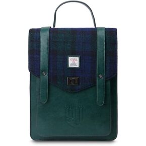 Islander Carloway Backpack for Men & Women, With Laptop Sleeve, Harris Tweed Vegan Leather, Chestnut and Blue Tartan in Kuwait