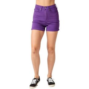 Judy Blue Purple Reign High Waist Tummy Control Garment Dyed Shorts 150268-