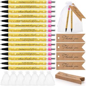 30 Sets Teacher Appreciation Gifts Bulk Inspirational Teacher Pens Glitter Teacher Ballpoint Pens Black Ink with Thank Gift Tags Organza Bags for Writing School Supplies, 10 Styles