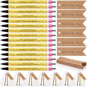 30 Sets Teacher Appreciation Gifts Bulk Inspirational Teacher Pens Glitter Teacher Ballpoint Pens Black Ink with Thank Gift Tags Organza Bags for Writing School Supplies, 10 Styles