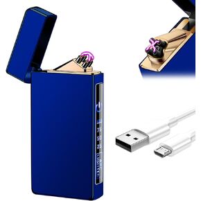 Electric Lighter USB Rechargeable Dual Arc Lighter with Smart Touch Screen Windproof Plasma Lighter for Candle Cool Lighter with LED Battery Indicator Premium Gift for Men Women (Black+Cyan)