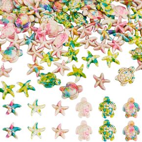 SUNNYCLUE 120PCS 2 Styles Turquoise Turtle Starfish Beads Summer Beads Hawaii Ocean Animal Sea Life Colorful Lucky Gemstone Loose Spacer Bead Bulk for Jewelry Making Beading Kit Bracelet Craft Supply