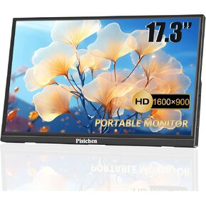 Portable Monitor 17.3 Full HD 1920x1080P Large Computer Display IPS Screen HDMI USB TypeC External Travel Monitor for Laptop PC Xbox Switch Ras Pi, Built-in Speakers & Kickstand