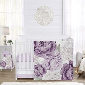 Sweet Jojo Designs Grey Watercolor Floral Baby Girl Nursery Crib Bedding Set - 4 pieces - Blush Pink Gray and White Shabby Chic Rose Flower Polka Dot Farmhouse