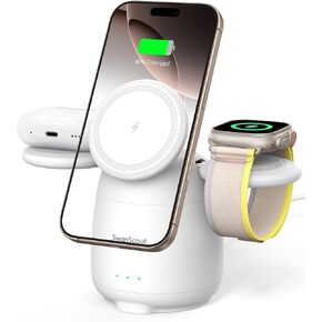 Charging Station for iPhone 16, 3 in 1 Wireless Charger Compatible with MagSafe for iPhone 15/14/13/12 Series, for Apple Watch Series 10-2, for AirPods 4/3/Pro, SwanScout 707M (No Adapter)