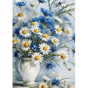 Auremi Vase Daisy Diamond Painting Kits for Adults, Diamond Art Kits Full Drill Diamond Paintings for Beginners 5D Round Flower Diamonds Pictures Gem Art Painting Kits for Home Wall Decor 12x16 Inch