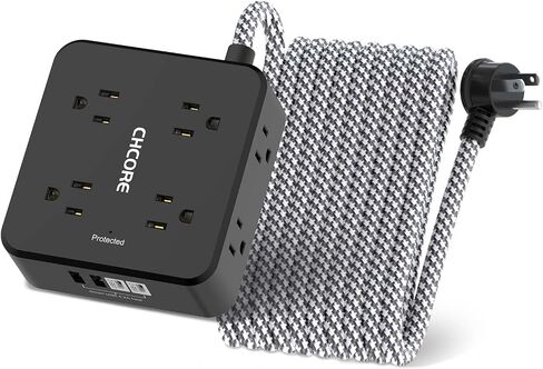 10Ft Surge Protector Power Strip - CHCORE Flat Plug Extension Cord with 8 Outlets and 4 USB Ports(2 USB C), 3 Side Wall Mount Outlet Extender for Home Dorm Room Essentials, ETL Listed, White in Kuwait