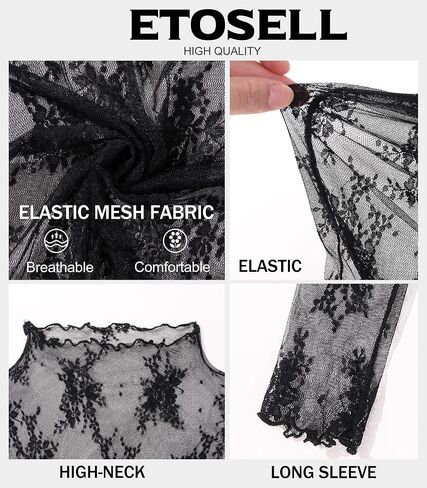 Womens Lace Mesh Long Sleeve Top Floral Sheer See Through Sexy Tops Mock Neck Shirts Party Club Night Blouses in Saudi Arabia