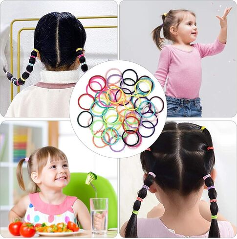 200PCS Elastic Hair Ties for Baby Girls, Small No-Crease Ponytail Holders | Kids Toddler Hair Ties for Thin Hair, Girl Hair Accessories, Mini Hair Elastic with Storage Box & Colorful Gift Box in Saudi Arabia