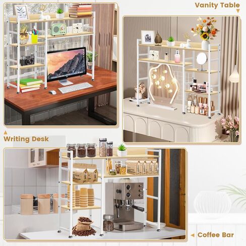Desktop Bookshelf, 37 x 35 x 8 Inch Adjustable Desk Hutch, 4-Tier Wood Desktop Organizer Shelf for Computer Desk, Home Office Dorm, Brown in Saudi Arabia