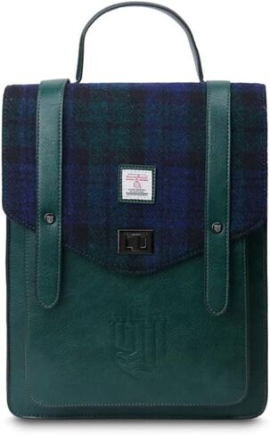 Islander Carloway Backpack for Men & Women, With Laptop Sleeve, Harris Tweed Vegan Leather, Chestnut and Blue Tartan in Kuwait