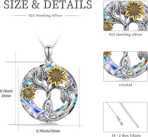 Sunflower Necklace 925 Sterling Silver with Crystal Sunflower Necklace Tree of Life Pendant Sunflower Jewelry Gifts for Women Mom Wife in Saudi Arabia