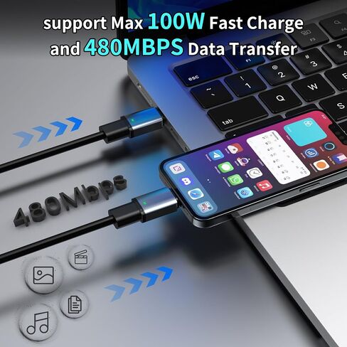 240W USB C Magnetic Adapter, (2 Pack 2 Plugs) Magnetic USB C Adapter Right Angle 24Pin, USB4 40Gbps 8K 60Hz for Thunderbolt 3/4, MacBook Pro/Air,Steam Deck, PS5 in Kuwait
