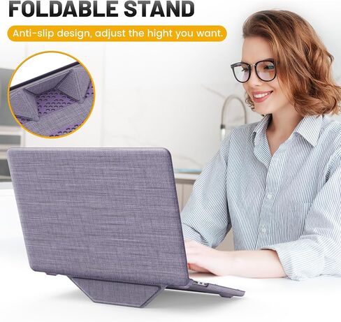 حافظة HXCASEAC متوافقة مع حافظة MacBook Air 15 بوصة 2024 2023 مع حامل قابل للطي، غطاء حماية صلب مضاد للخدش لجهاز M3 M2 A3114، A2941 جلد PU، كريمي in Saudi Arabia