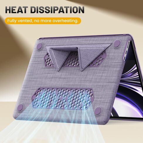 حافظة HXCASEAC متوافقة مع حافظة MacBook Air 15 بوصة 2024 2023 مع حامل قابل للطي، غطاء حماية صلب مضاد للخدش لجهاز M3 M2 A3114، A2941 جلد PU، كريمي in Saudi Arabia