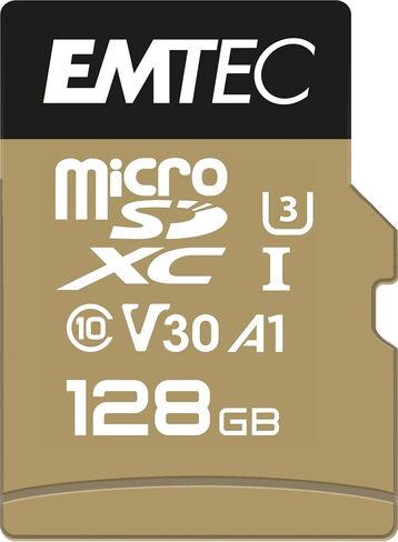 Emtec SPEEDIN' microSD Class 10 V30 UHS-I U3 (512GB) - Read & Write Speed up to 100 MB/s - Micro SDXC - with Adaptor - Black/Gold in Kuwait