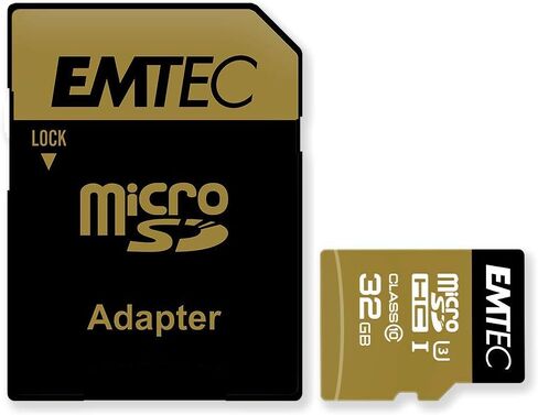 Emtec SPEEDIN' microSD Class 10 V30 UHS-I U3 (512GB) - Read & Write Speed up to 100 MB/s - Micro SDXC - with Adaptor - Black/Gold in Kuwait