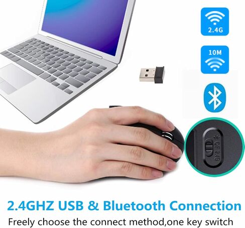 Ergonomic Mouse Wireless, Vertical Ergo Mouse, 2.4G Optical Vertical Cordless Mice with 6 Buttons 3 Adjustable 1600 DPI for Large Hands for Mac PC Desktop Laptop Windows Computer Office (Black) in Saudi Arabia