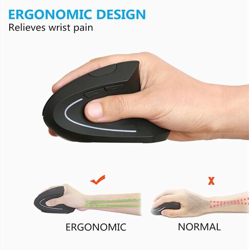 Ergonomic Mouse Wireless, Vertical Ergo Mouse, 2.4G Optical Vertical Cordless Mice with 6 Buttons 3 Adjustable 1600 DPI for Large Hands for Mac PC Desktop Laptop Windows Computer Office (Black) in Saudi Arabia