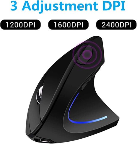 Ergonomic Mouse Wireless, Vertical Ergo Mouse, 2.4G Optical Vertical Cordless Mice with 6 Buttons 3 Adjustable 1600 DPI for Large Hands for Mac PC Desktop Laptop Windows Computer Office (Black) in Saudi Arabia