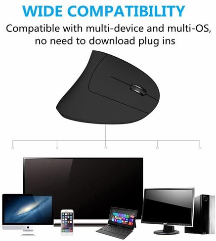 Ergonomic Mouse Wireless, Vertical Ergo Mouse, 2.4G Optical Vertical Cordless Mice with 6 Buttons 3 Adjustable 1600 DPI for Large Hands for Mac PC Desktop Laptop Windows Computer Office (Black) in Saudi Arabia