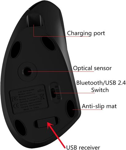 Ergonomic Mouse Wireless, Vertical Ergo Mouse, 2.4G Optical Vertical Cordless Mice with 6 Buttons 3 Adjustable 1600 DPI for Large Hands for Mac PC Desktop Laptop Windows Computer Office (Black) in Saudi Arabia