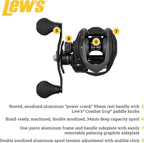 بكرة الصيد SuperDuty LFS Baitcast من Lew، استرجاع باليد اليمنى، نسبة تروس 7.5:1، نظام محمل 11 مع محامل كروية مزدوجة الحماية من الفولاذ المقاوم للصدأ in Saudi Arabia