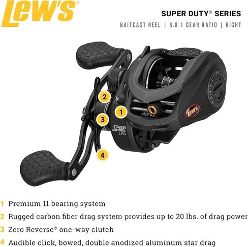 بكرة الصيد SuperDuty LFS Baitcast من Lew، استرجاع باليد اليمنى، نسبة تروس 7.5:1، نظام محمل 11 مع محامل كروية مزدوجة الحماية من الفولاذ المقاوم للصدأ in Saudi Arabia
