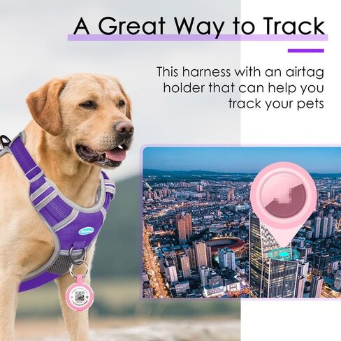 ThinkPet No Pull Harness for Large Dogs with Airtags Holder Reflective Dog Harnesses with Dog QR Code ID Tag Airtags Holder Harness for Small Medium Dogs Back/Front Clip for Easy Control Orange L in Saudi Arabia