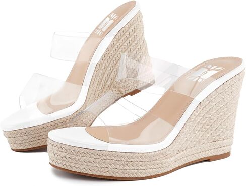 VARECOLA Women Clear Straps Espadrille Platform Wedge Heel Sandals Slide Open Toe Slip On Mule Summer Beach Sandals in Kuwait