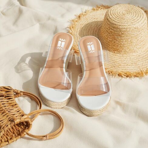 VARECOLA Women Clear Straps Espadrille Platform Wedge Heel Sandals Slide Open Toe Slip On Mule Summer Beach Sandals in Kuwait