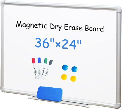 DEVELOP Magnetic White Board Dry Erase, 24 x 36 Inch, Dry Erase Board Aluminum Frame for Wall, Hanging Whiteboard with Detachable Marker Tray for Planning, Kitchen, Memo, School, Home, Office in Saudi Arabia