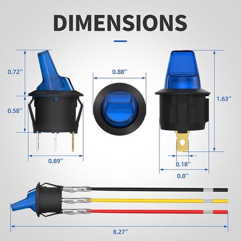 DaierTek ON OFF مفاتيح الروك المستديرة SPST 20mm Mini 12 Volt DC Mini Circle تبديل التبديل 12V للسيارات السيارات RV 2 دبوس التبديل 120V السلكية KCD1-5Pack in Kuwait