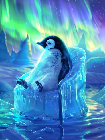 SKRYUIE 5D Full Drill Aurora Glacier Penguin Diamond Art Painting by Number Kits, Paint with Diamonds Embroidery Set DIY Craft Arts Decorations (16x20inch) in Saudi Arabia