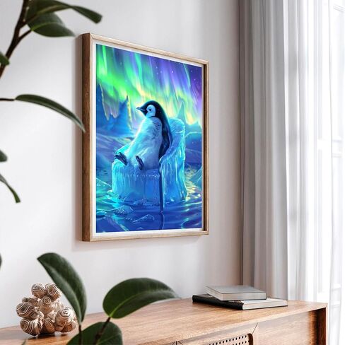 SKRYUIE 5D Full Drill Aurora Glacier Penguin Diamond Art Painting by Number Kits, Paint with Diamonds Embroidery Set DIY Craft Arts Decorations (16x20inch) in Saudi Arabia