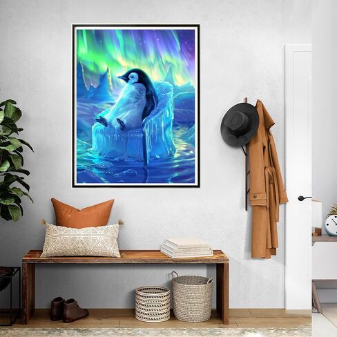 SKRYUIE 5D Full Drill Aurora Glacier Penguin Diamond Art Painting by Number Kits, Paint with Diamonds Embroidery Set DIY Craft Arts Decorations (16x20inch) in Saudi Arabia