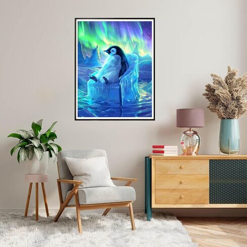 SKRYUIE 5D Full Drill Aurora Glacier Penguin Diamond Art Painting by Number Kits, Paint with Diamonds Embroidery Set DIY Craft Arts Decorations (16x20inch) in Saudi Arabia