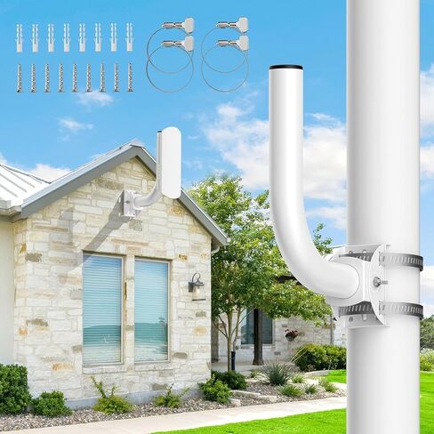 حامل جسر لاسلكي، عمود مكون من قطعتين وحامل مثبت على الحائط لهوائي التلفزيون الخارجي Starlink، مجموعات تثبيت عمود J قابلة للتعديل 180 درجة، دعامة عمود خارجية لنقطة وصول AP جسر العميل CPE in Kuwait