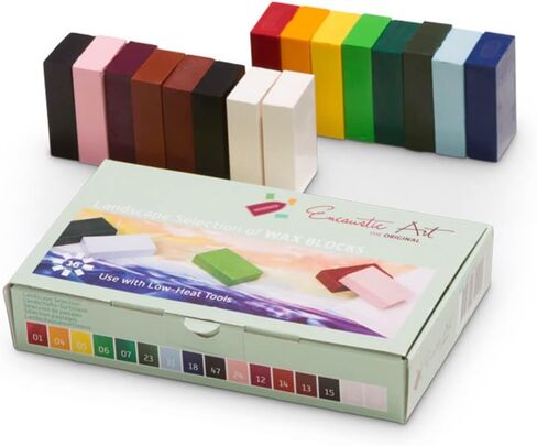 Encaustic Art The Original - ENRICHMENT SELECTION Set of 16 - Encaustic Wax Block Colors -Beeswax For Encaustic Art Supplies -Non-Toxic, Handcrafted in Germany in Saudi Arabia