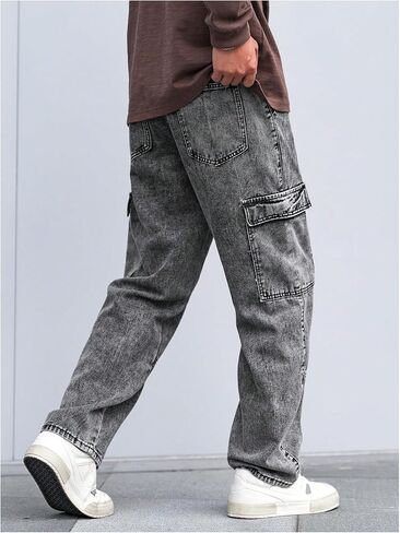 Verdusa Men's Drawstring Waist Flap Pockets Cargo Jeans Denim Pants with Slant Pockets in Saudi Arabia