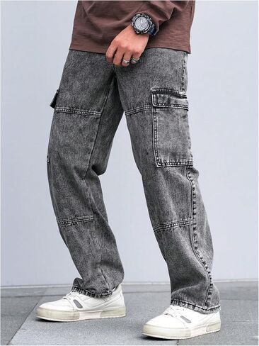 Verdusa Men's Drawstring Waist Flap Pockets Cargo Jeans Denim Pants with Slant Pockets in Saudi Arabia
