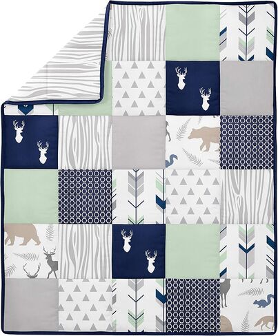 مجموعة مفروشات سرير أطفال من Sweet Jojo Designs باللون البيج والرمادي والأبيض من Boho Mountain Animal Gray Woodland Forest Friends للأطفال من الجنسين - 4 قطع - دب ثعلب الغزلان in Saudi Arabia
